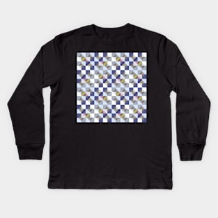 Mid Mod Checkerboard Blue Gold Kids Long Sleeve T-Shirt